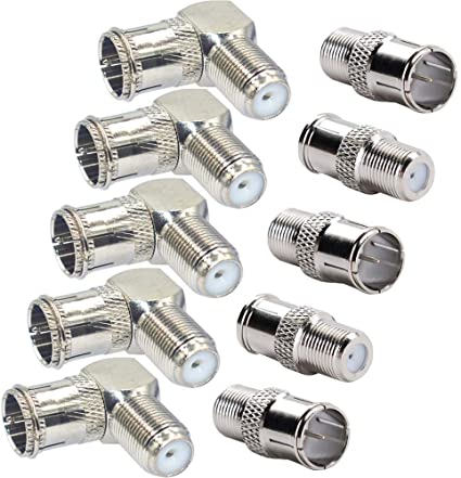 Eagles F Type Push on Quick Coax Connectors - 5pcs F-Type Male Push on to Female Couplers and 5pcs Right Angle F-Type Female to F-Quick Push on Male Adapter