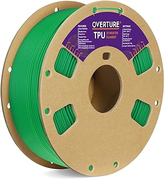 OVERTURE TPU Filament 1.75mm Flexible TPU Roll Soft 3D Printer Filament, 1kg Spool (2.2 lbs), Dimensional Accuracy  /- 0.03 mm, 1 Pack (Green)