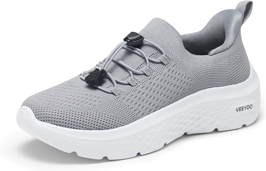 VEEYOO Womens Slip On Walking Shoes with Arch Support,Lightweight Running Sneakers,Non Slip Breathable Mesh Tennis Shoes for Gym Travel Work Casual