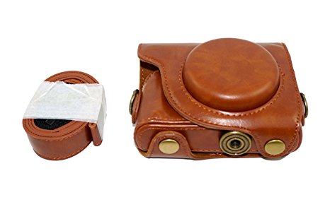 Protective PU Leather Camera Case Bag with Tripod Design Compatible For Canon PowerShot G9 X (2015 Model) G9x with Shoulder Neck Strap Belt Brown