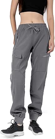 Singbring Women's Athletic Hiking Cargo Joggers Pants Outdoor Workout Lightweight Quick Dry UPF 50 Zipper Pockets