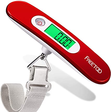 FREETOO Portable Luggage Scale Digital Travel Scale Suitcase Scales Weights with Tare Function 110 lb/ 50KG Capacity Red