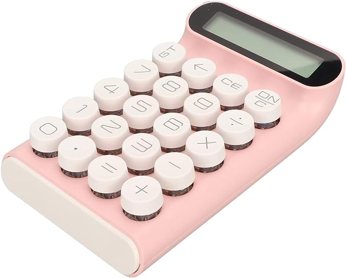 Mechanical Switch Calculator, 20 Keys 10 Digit LCD Display Standard Function Desktop Calculator, Portable Round Button Cute Calculator for Office, School (Pink)