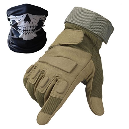 Tactical Gloves - Men's Wear-resistant Military Airsoft Gloves for Sporting Shooting Paintball Hunting Riding Motorcycle - Bundled With Skull Face Tube Mask