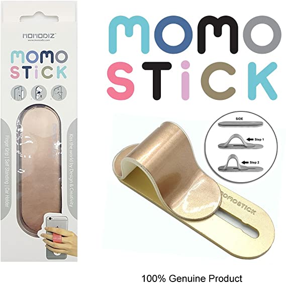 [Shiny Gold] New MOMOSTICK: Stand and Finger Grip for Any Smartphones (iPhone & Android) with Reusable Sticky Gel Pad