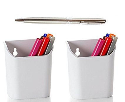 Officemate Magnet Plus Magnetic Pencil Cup, White, 2-Pack Bundle with a Plexon Rollerball Pen