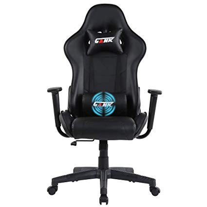 GANK Gaming Chair Racing Office Computer Chair High Back PU Leather Swivel Chair with Adjustable Massage Lumbar Support and Headrest (Black)