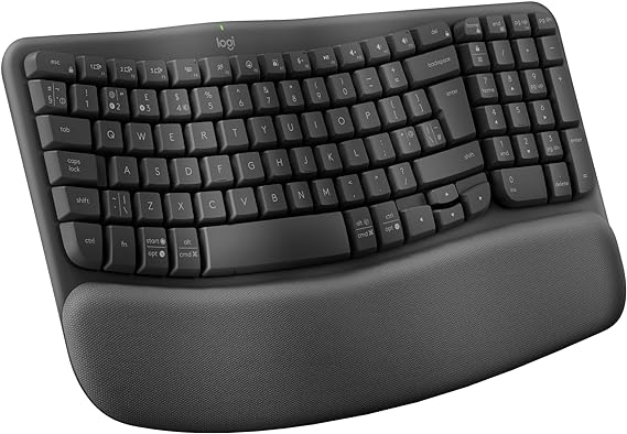 Logitech Wave Keys Wireless Ergonomic Keyboard with Cushioned Palm Rest, Comfortable Natural Typing, Easy-Switch, Bluetooth, Logi Bolt Receiver, for Multi-OS, Windows/Mac, UK English QWERTY - Graphite