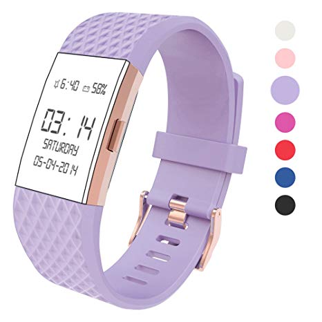 Wearlizer For Fitbit Charge 2 Bands Accessories, Silicone Replacement Strap For Fitbit Charge 2 Special Edition Lavender Rose Gold Buckle Rose Gold Fitbit Charge 2