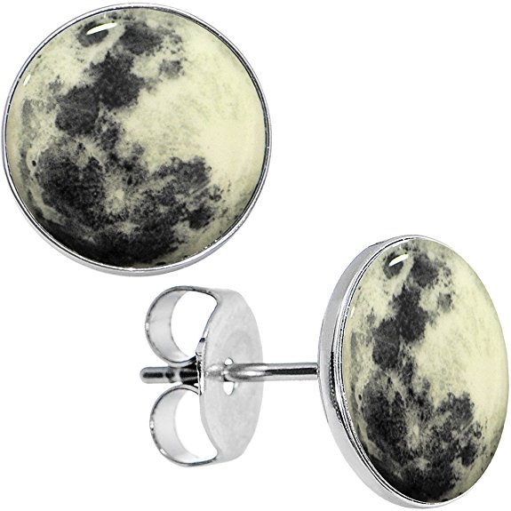 Body Candy Stainless Steel Moon Glow in the Dark Stud Earrings