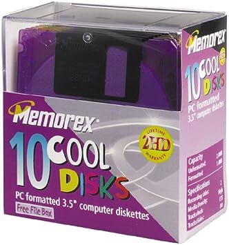 Memorex MF2HD 3.5" PC-Formatted High-Density Floppy Disks with File Box (Colors, 10-Pack)