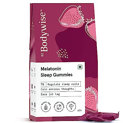 Be Bodywise 5mg Melatonin Sleep Gummies for Sleep With Muscle Recovery & Nerve Relaxation | 60 Day Pack | Helps You Sleep Soundly and Relieve Sore Muscles, Wake Up Fresh & Energetic | Formulated with 5 mg Melatonin, Chamomile Extract & Strawberry | For Men & Women