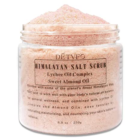 ALINICE Himalayan Salt Body Scrub with Lychee Oil Complex and Sweet Almond oils, Exfoliating Salt Scrub to Exfoliate & Moisturize Skin, Deep Cleansing - 8.8 oz