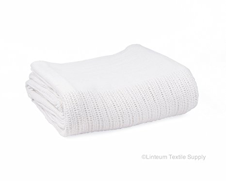 Linteum Textile 100% Cotton Open-Cell Weave HOSPITAL THERMAL BLANKET 66x90 Inch. White