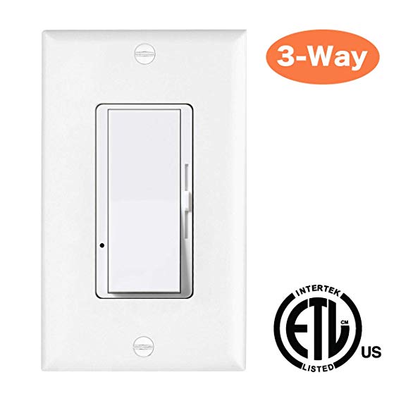 C.L Dimmer, CFL LED Dimmer, 3-Way dimmer Switch for Dimmable LED Light Bulbs, Halogen and Incandescent Light Bulbs，White …v