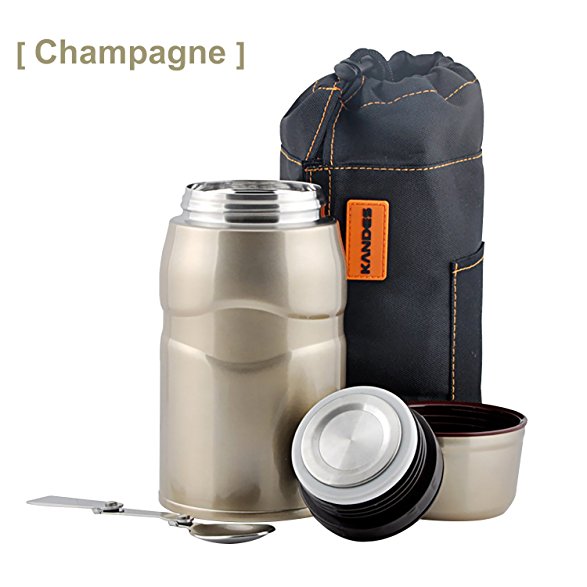 Insulated Vacuum Food Jar, Stainless Steel Stewed Pot with Folding Spoon, Storage Container Cup for Travel/Picnic/Camping/Hiking, 750ml/26.5oz (Champene)