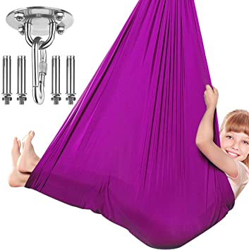 Dadoudou Sensory Swing Indoor, Swing Hammock Chair for Kids with Special Needs, Autism, ADHD, SPD, Aspergers, Sensory Integration, Snuggle Cuddle Pod Therapy Swing with Hardware Included (Purple)