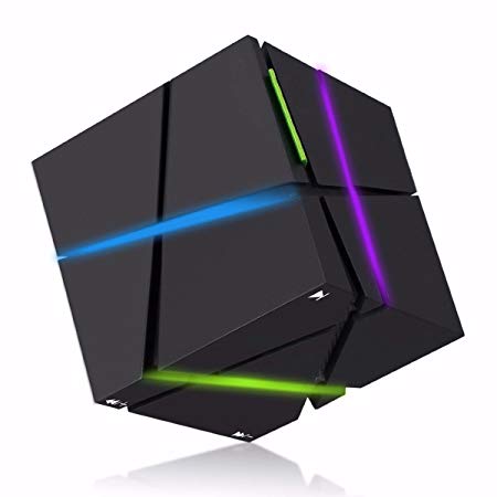 Bluetooth Speakers, ELEGIANT Mini Stereo Speaker Dual Sound-Proof High Performance Bass with Amplifier Chip Cube Colorful LED Light TF Card FM Radio for All Bluetooth device Chrismas Day Black