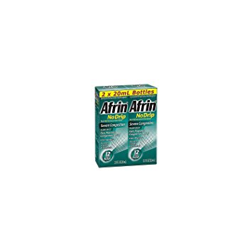 Afrin No Drip Severe Congestion Pump Mist Nasal Spray 12 Hour relief 20 mL Bottle (Pack of 2)
