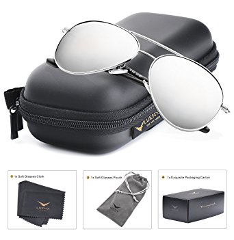 LUENX Aviator Polarized Sunglasses Mens Womens with Glasses Case - UV 400 Protection Colors Mirror 58mm