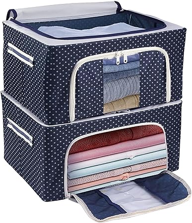 Sorbus Clothes Storage Box Foldable Steel Frame Clothes Organizer Storage Box for Wardrobe, Saree, Shirts, and Blankets (Oxford Fabric) (Blue 24 LTR - 2)