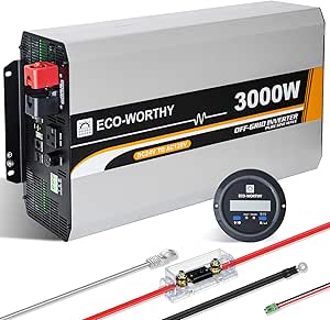 ECO-WORTHY 3000W Pure Sine Wave Solar Power Inverter 24V DC to 120V AC Converter with Remote Control,1*AC Outlet,1*Hardwire Terminals and 1 * 150A Fuse,Remote Controller for Home RV Truck Off-Grid…