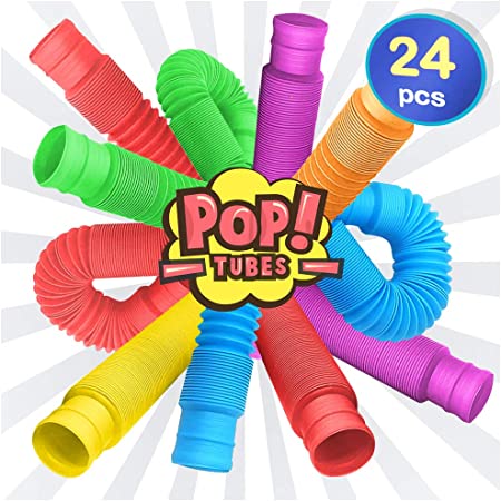 24 pack Fidget Pop Tube Toys for Kids and Adults, Pipe Sensory Tools for Stress and Anxiety Relief, Cool Bendable Multi-Color Stimming Toys Great as Gift, Party Favors, and Prizes for Fidgeters