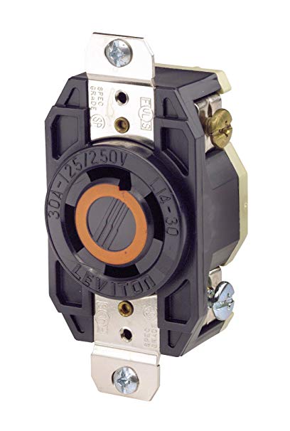 Leviton 2710 30 Amp, 125/250 Volt, Flush Mounting Locking Receptacle, Industrial Grade, Grounding, V-0-MAX, Black
