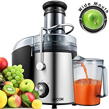 Aicok Whole Fruit Juicer with 75mm Wide Mouth, 800W Centrifugal Power Juicer, Juicer for Fruit and Vegetables, 2 Speed with Juice Jug and Cleaning Brush