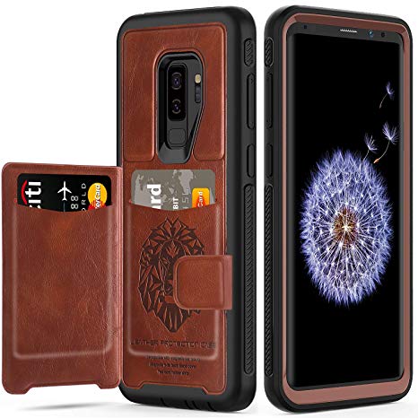 Galaxy S9  Plus Case with Built-in Magnetic Backing,EXTech (Leather Cover Series) Slim Yet Protective with Card Holders.Kickstand Wallet Case Fit for Samsung Galaxy S9 Plus 6.2 inch (2018) -Brown