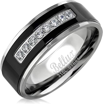 Mens Wedding Bands Stainless Steel Promise Rings for Him Silver Black Comfort-Fit Engagement Jewelry