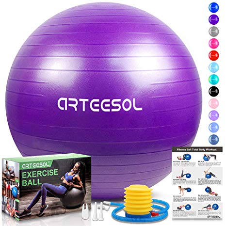 arteesol Exercise Ball, Gym Ball for Pilates Yoga with Quick Pump 45cm/55cm/65cm/75cm/85cm Anti-Slip Balance Ball for Physio Therapy, Birthing & Home Exercise