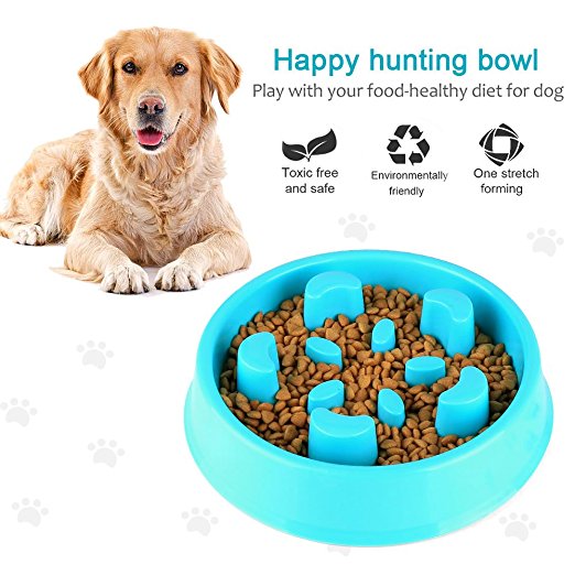 ONSON Dog Bowl Slow Feeder - Fun Feeder Slow Feed Dog Bowl - Interactive Bloat Stop Dog Bowl - Eco-friendly, Durable, Non Toxic, Bamboo Fiber Dog Food Water Bowl Skid Stop Design