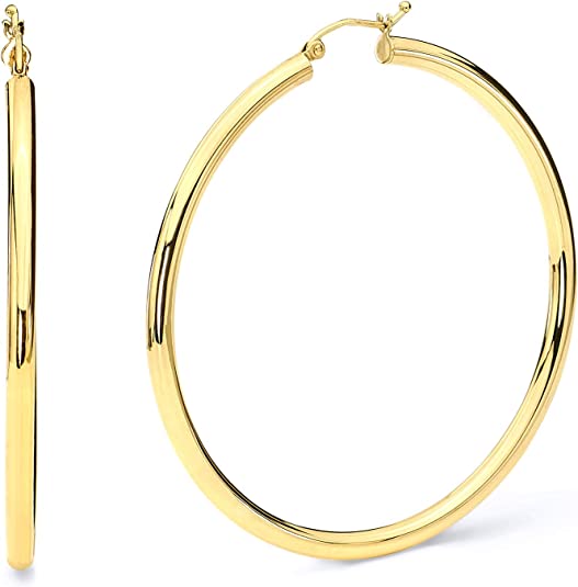 14k REAL Yellow Gold 3mm Thickness Hoop Earrings - 7 Different Size Available