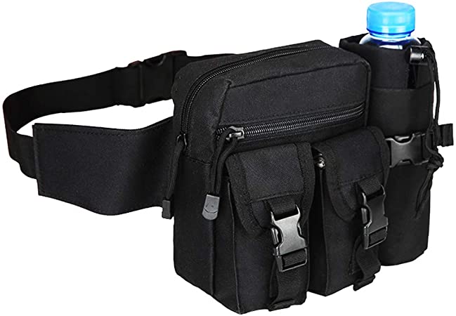 SYIDINZN Tactical Waist Pack Bag Pouch Fanny Pack with Water Bottle Holder, Outdoor Waterproof Waist Shoulder Bag for Cycling Camping Climbing Hiking Trekking Running Hunting Fishing Travel