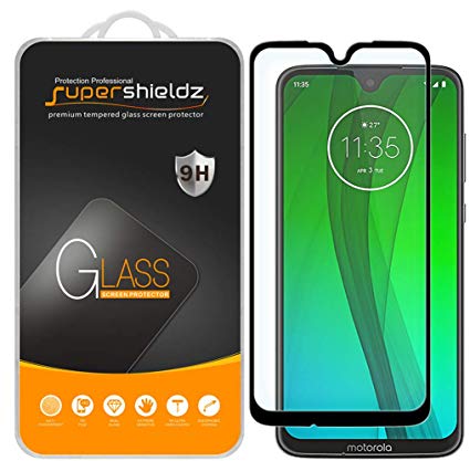 Supershieldz [2-Pack] for Motorola Moto G7 Tempered Glass Screen Protector, [Full Screen Coverage] Anti-Scratch, Bubble Free, Lifetime Replacement (Black)