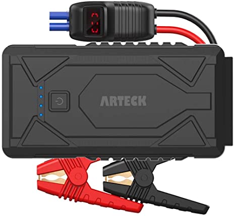Arteck 1200A Peak Portable Car Jump Starter (Up to 7.0L Gas or 5.5L Diesel Engine) QDSP Auto 12V Battery Pack Booster and QC3.0 External Battery Charger for Automotive, Motorcycle, Boat, Smart Phone