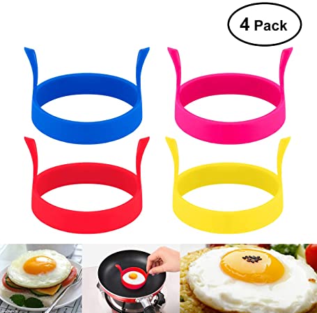 YARNOW Silicone Egg Ring,Pancake Ring Egg Cooking Rings Crumpet Rings Egg Circle Cooker Non Stick Perfect Fried Egg Mold (New,4pcs) (Silicone)