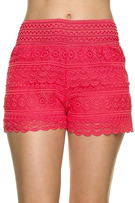 Juniors Crochet Shorts with Scallop Edge and Inner Lining