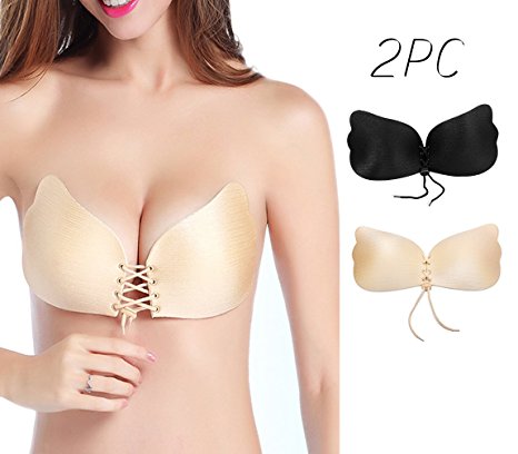[Newest Version] Strapless Self Adhesive Bra Reusable Silicone Pushup Invisible Bra with Drawstring