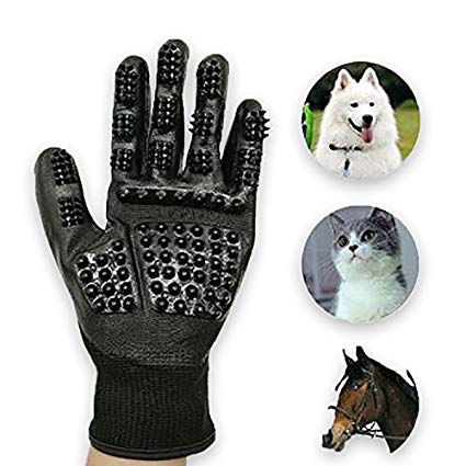 Max Pet GROOMING GLOVES, Pet Hair Glove Remover, Brush Massage Tool, Gentle DeShedding Brush, Magic Wrist Strap, For Dogs, Cats, Horses, Cows, Left and Right Hands, Long and Short Fur