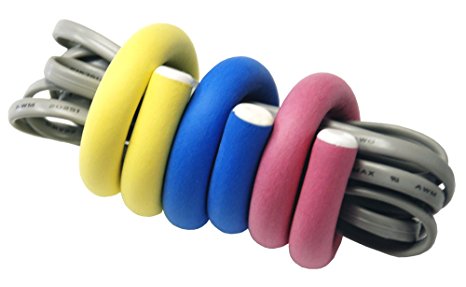 Flexi Ties by UT-Wire Reusable Cable Ties/Wrap to Organize Cords,Yellow/Pink/Blue, 6-Piece Pack