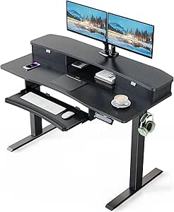 HUANUO 48" x 26" Electric Standing Desk with 2 Drawers & 26.7" Large Keyboard Tray, C-Clamp Mount Compatible, Adjustable Computer Desk for Home Office, Stand Up Desk with 4 Height Presets, Black