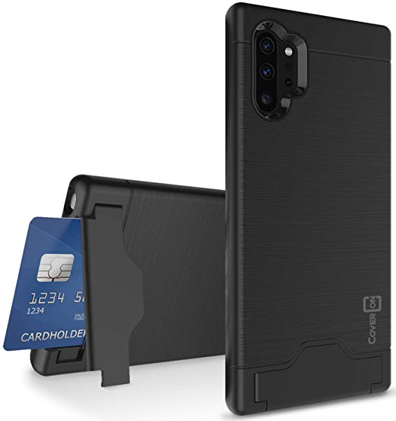 CoverON Credit Card Holder Kickstand SecureCard Series for Samsung Galaxy Note 10 Plus Case/Note 10 Plus 5G (2019), Black