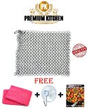Premium Kitchen Cast Iron Cleaner Chainmail Scrubber Xl 8x6 Inch Stainless Steel Heavy Duty Cleaner Dutch Oven Cast Iron Skillet Cookware Natural Handcrafted Free Bonus Ebook and Dry Cloth and Hook