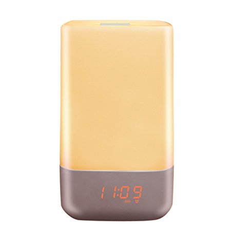 YaPeach Upgraded Wake-Up Light, Simulation Sunrise Lamp Alarm Clock, Multicolored Mood Light, 3 Brightness Bedside Lamp for Quiet Space / Noisy Party