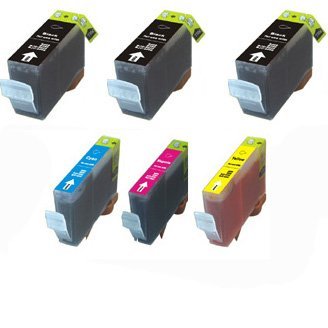 6 Pack (3xBlack   1 of Ea. Color) Compatible Ink w/ Chip for Canon Pixma iP3300 iP3500 MP510 MX700 PGI-5BK CLI-8