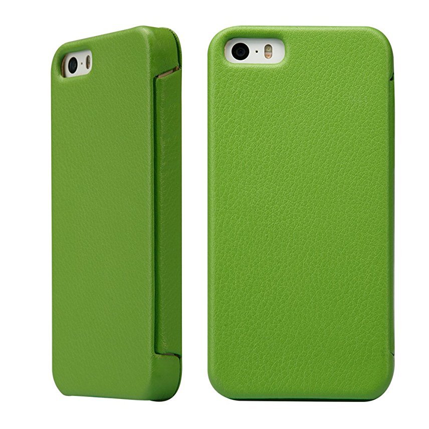 Jisoncase iPhone SE Case iPhone 5 / 5S Cover Handmade Flip Magnetic PU Leather Cases for iPhone 5 5s SE Grass Green JS-IP5-03H70