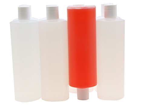 J&S 16 Oz Empty Bottles Plastic   White Disc Flip Top Caps - 8 Pack - BPA Free and Reusable! The Perfect Dispenser for Shampoo, Soap, Body Wash and Lotion