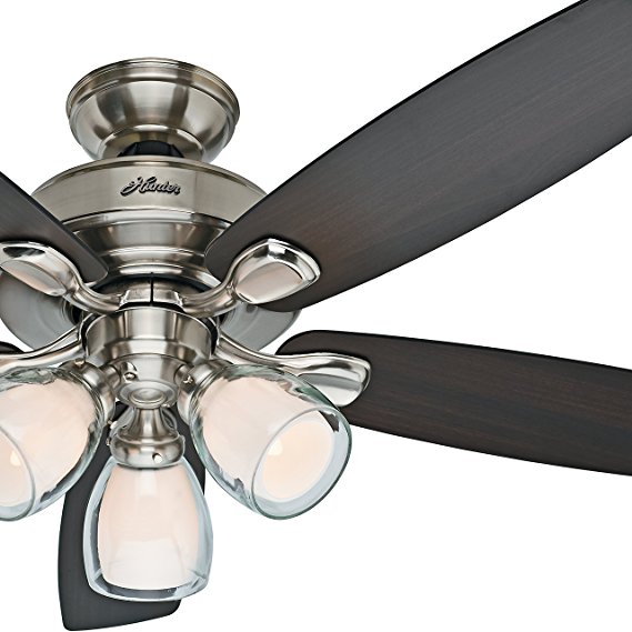 Hunter Fan 52" Casual Ceiling Fan in Brushed Nickel with Dual Glass Light Fixture and Remote Control (Certified Refurbished)